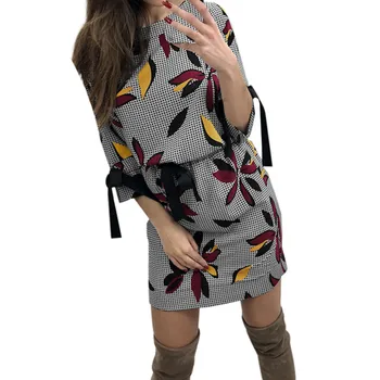 

JAYCOSIN Women's Bohemian Bodycon straight dresses Long Sleeve O neck Printed Party Short Mini Dress Spring Dress For Women N26