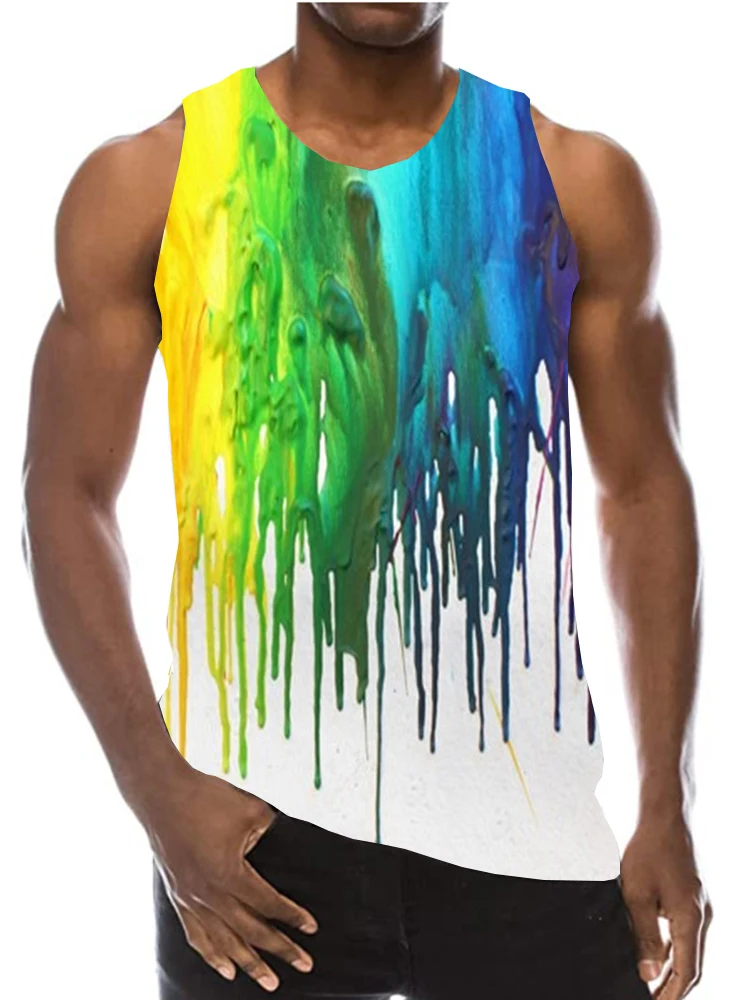 

UNEY Men's Color Block Paint Tank Tops Summer Rainbow Pigment Paint Tank Top Sports Beach Sleeveless Tops Colorful Top Tees