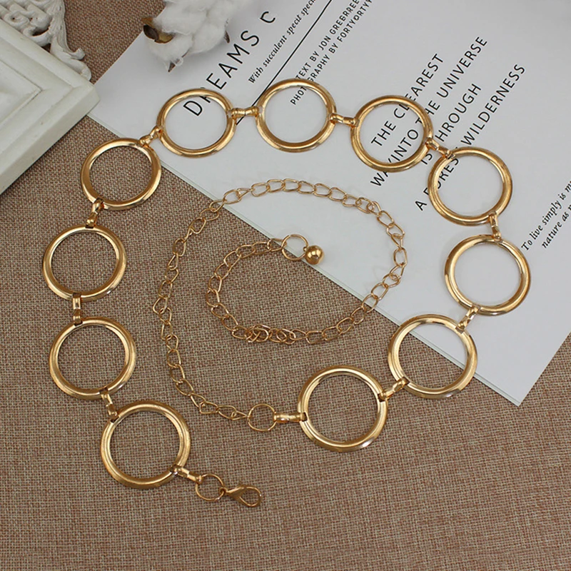 

2023 New Arrival Silver Ring Chain Belt Fashion Elegant Gold Metal Female Round Alloy Women Circle Waist Dress Belts