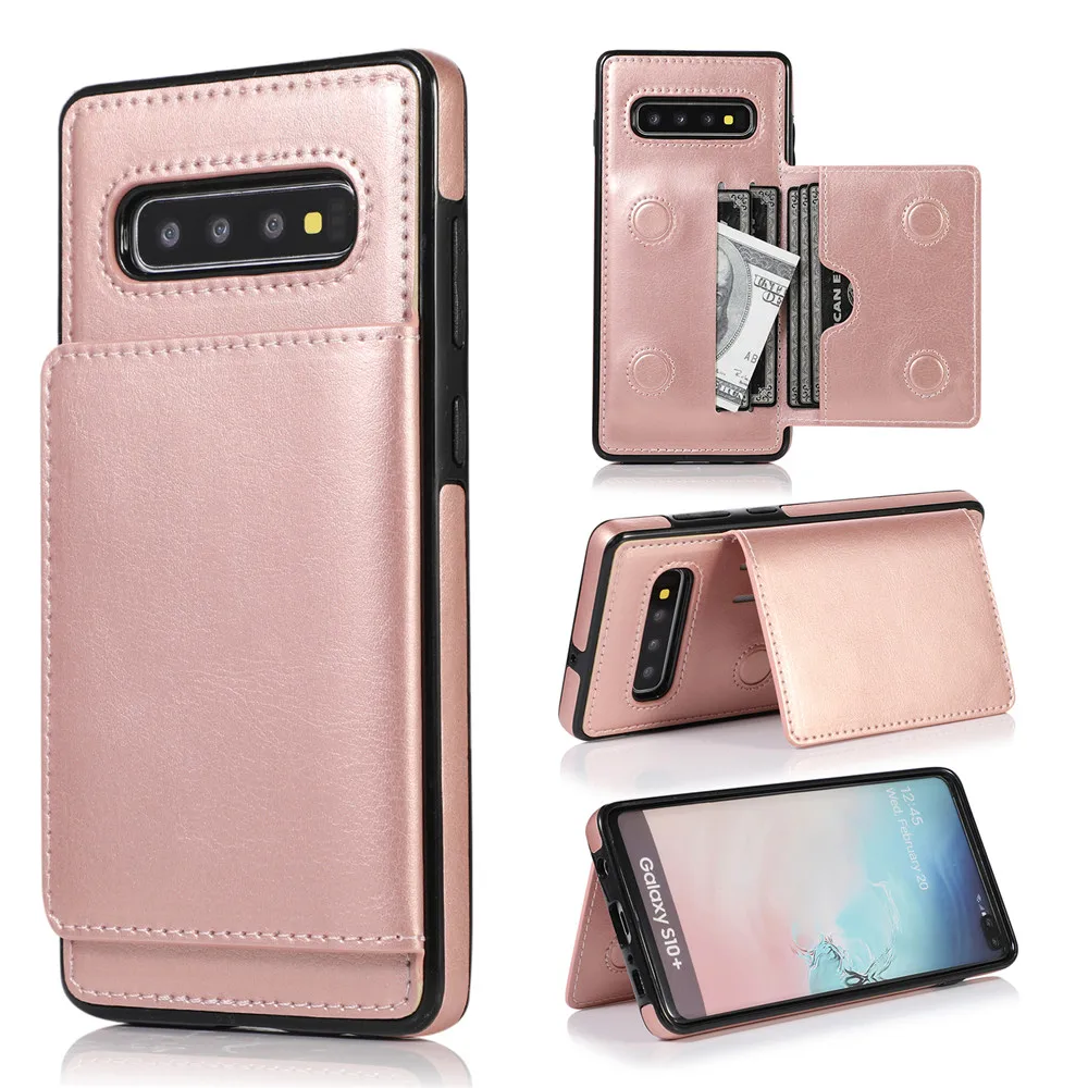 Чехол для samsung Note 10 9 8 S10 S9 S8 Plus+ S10e держатель для карт кошелек Магнитный Роскошный Кожаный противоударный защитный чехол - Цвет: Rose Gold ZhiYue BJ