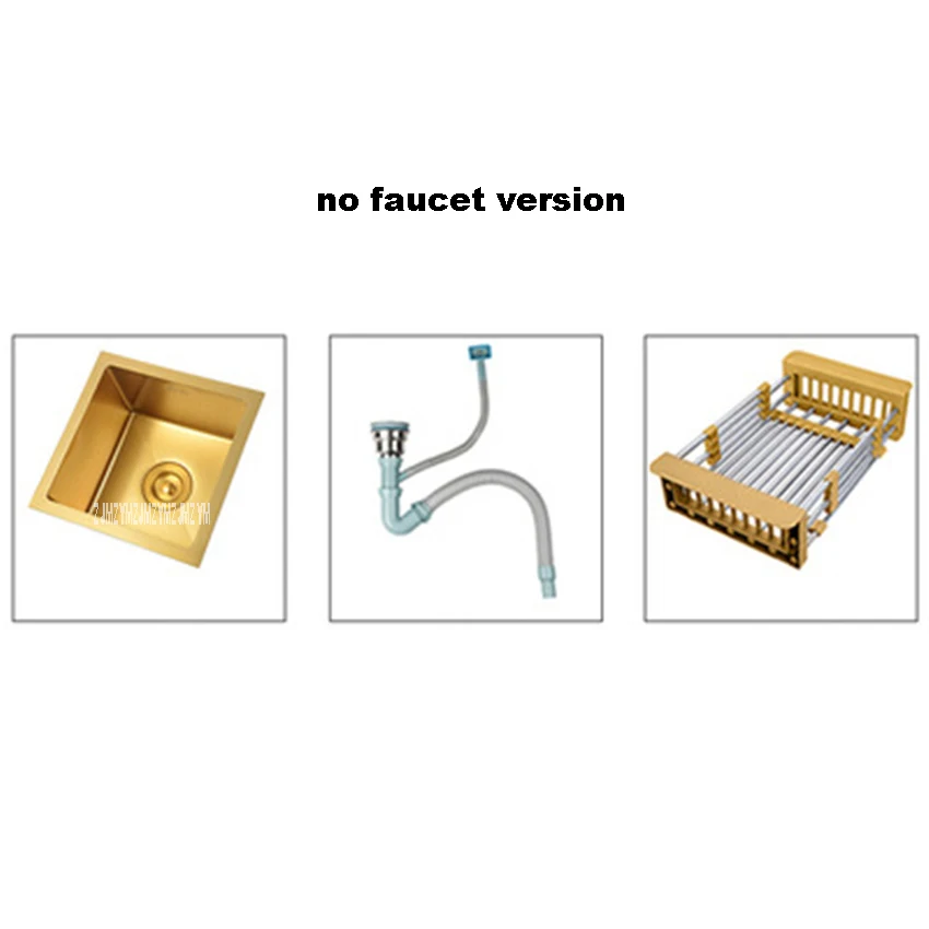 DQ3636 Small Size Bar Counter Vegetable Washing Basin Golden Nano Hand-Made Single Slot Groove Kitchen Stainless Steel Sink - Цвет: no faucet 36x36