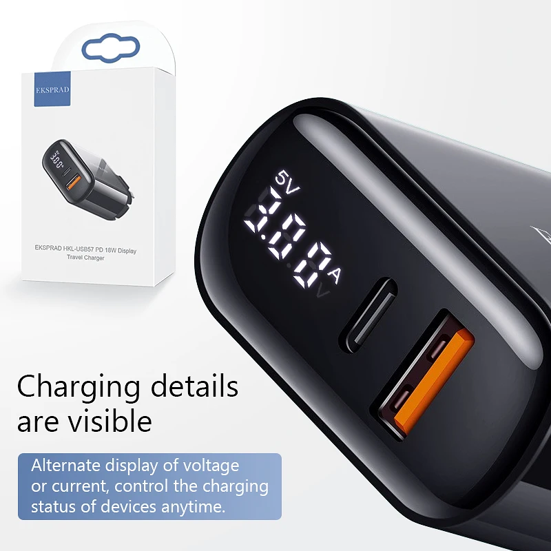 Eksprad Quick Charge 3,0 USB зарядное устройство светодиодный дисплей QC 3,0 PD Быстрая зарядка зарядное устройство для мобильного телефона для iPhone 11 11Pro X XR XS 6 7 8