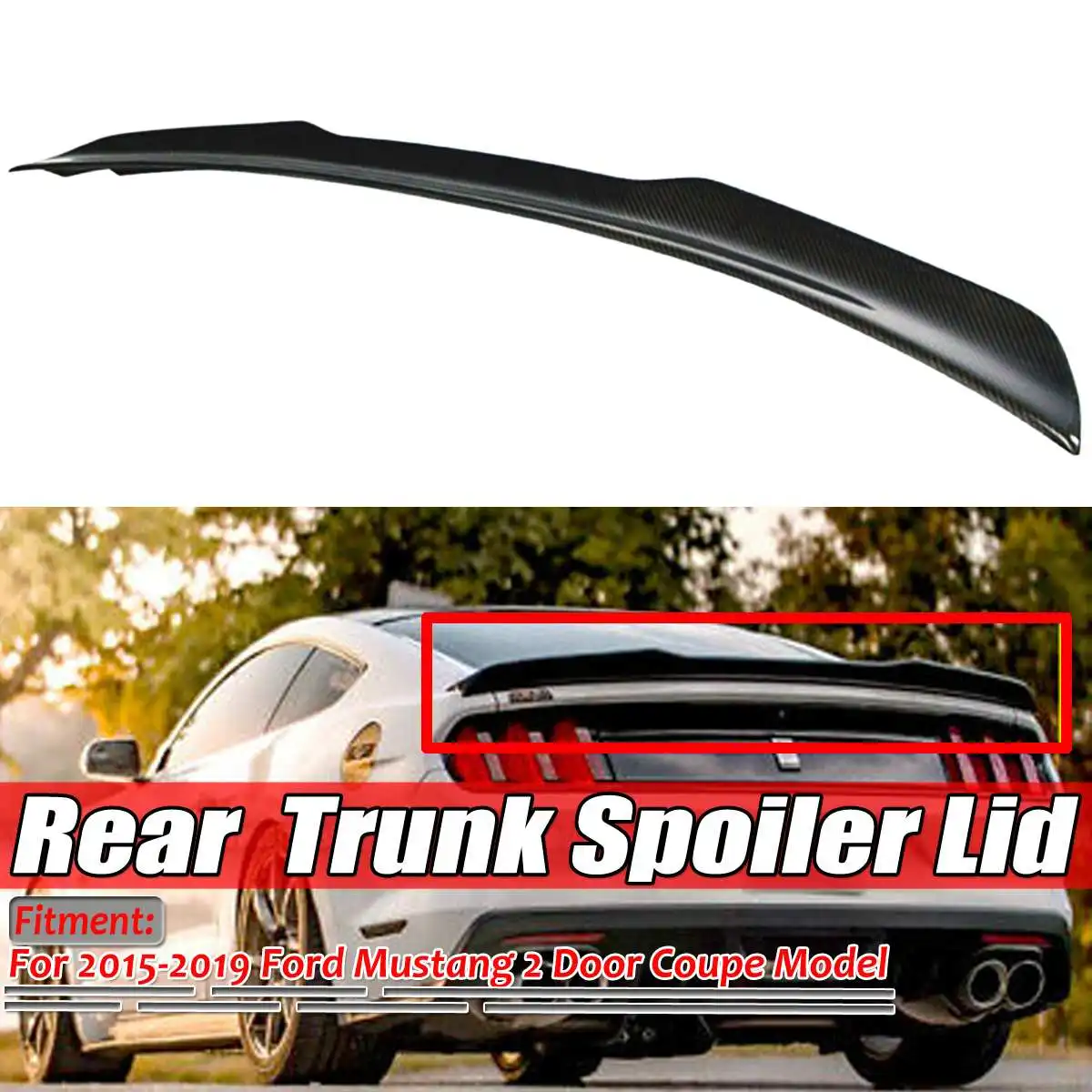 

H Style Real Carbon Fiber Car Rear Trunk Boot Lip Spoiler Wing BIg Lip For Ford For Mustang GT 2 Door 2015 2016 2017 2018 2019