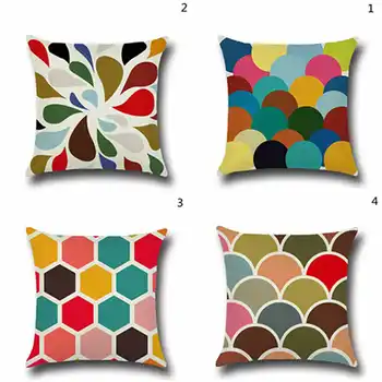 

Colorful Geometry Pattern Cotton Linen Pillow Case Throw Cushion for Home Office Sofa Seat Decor