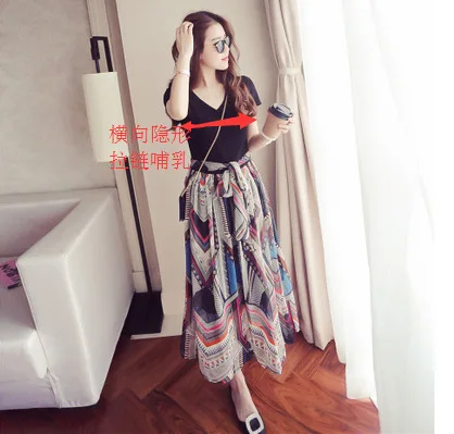 

Maternity Clothes 2019 Spring And Summer Fashion Nursing Dress Korean-style Cotton T-shirt Joint Chiffon Slimming Feeding Dress