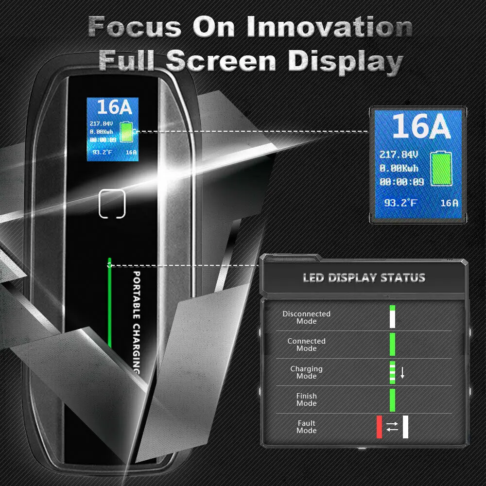 Зарядное устройство EV 16A 3,68 кВт NEMA6-20Plug 8 м(26 футов) Уровень 2 Портативный EVSE 220 В зарядное устройство для электромобиля дисплей SAE J1772