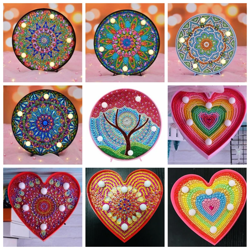 

LED 5D DIY Diamond Painting Love Mandala Light Cross Stitch Embroidery Full Drill Special Shaped Lamp Home Decoration Night Lamp