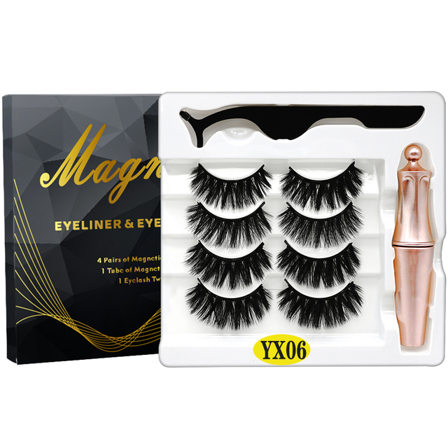 8PCS 2022 New 5 Magnet Magnetic Eyeliner 3D Kit Mink Eyelashes Natural with False Lashes with Tweezers