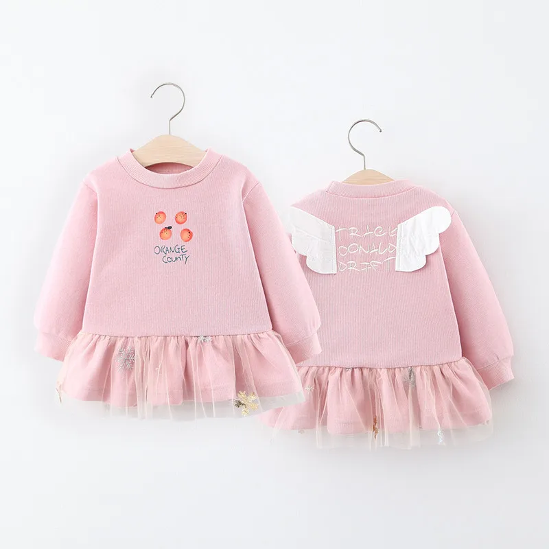 Платье принцессы для девочек весенне-осеннее платье с длинными рукавами и крыльями для маленьких девочек