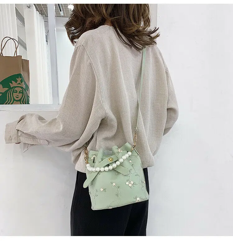 

2019 Crossbody Bags For Women Pearl Bags Embroidered Shoulder Bag Pack Fashion Female Leather Handbag Tote Ladies Messenger Bag