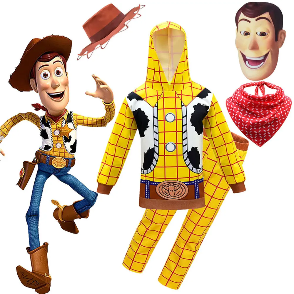 

New Arrival Boys Captain Woody Cosplay Clothing Animated Cartoon Toy Story 4 Halloween Children hoodies+pant suit costume