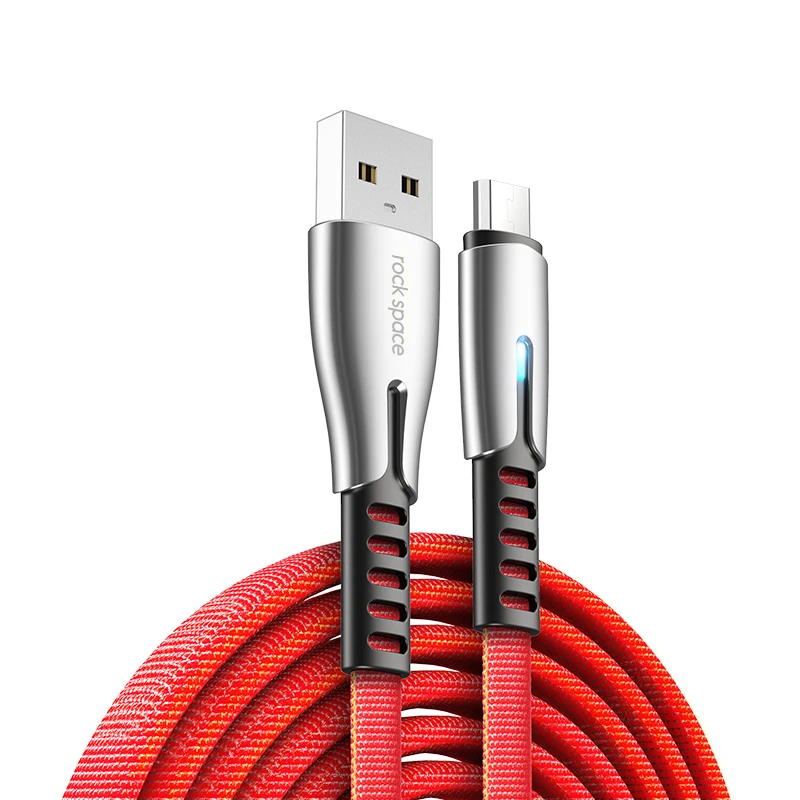 Rock Micro USB кабель для быстрой зарядки USB кабель для передачи данных Microusb кабель для зарядки мобильного телефона для Xiaomi samsung huawei Android кабель - Цвет: Красный