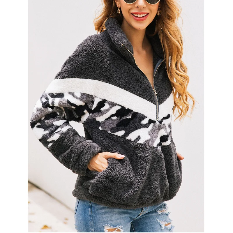 

Womail Sweatshirts Zipper Jumper Casual Long Sleeve Color Block Sweatshirt Pullover Tops D4