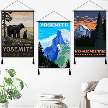 

Yosemite National Park See America Travel Hanging Cloth Cotton Line Painting Poster Home Decor Wall Hanging Tapestry Gift