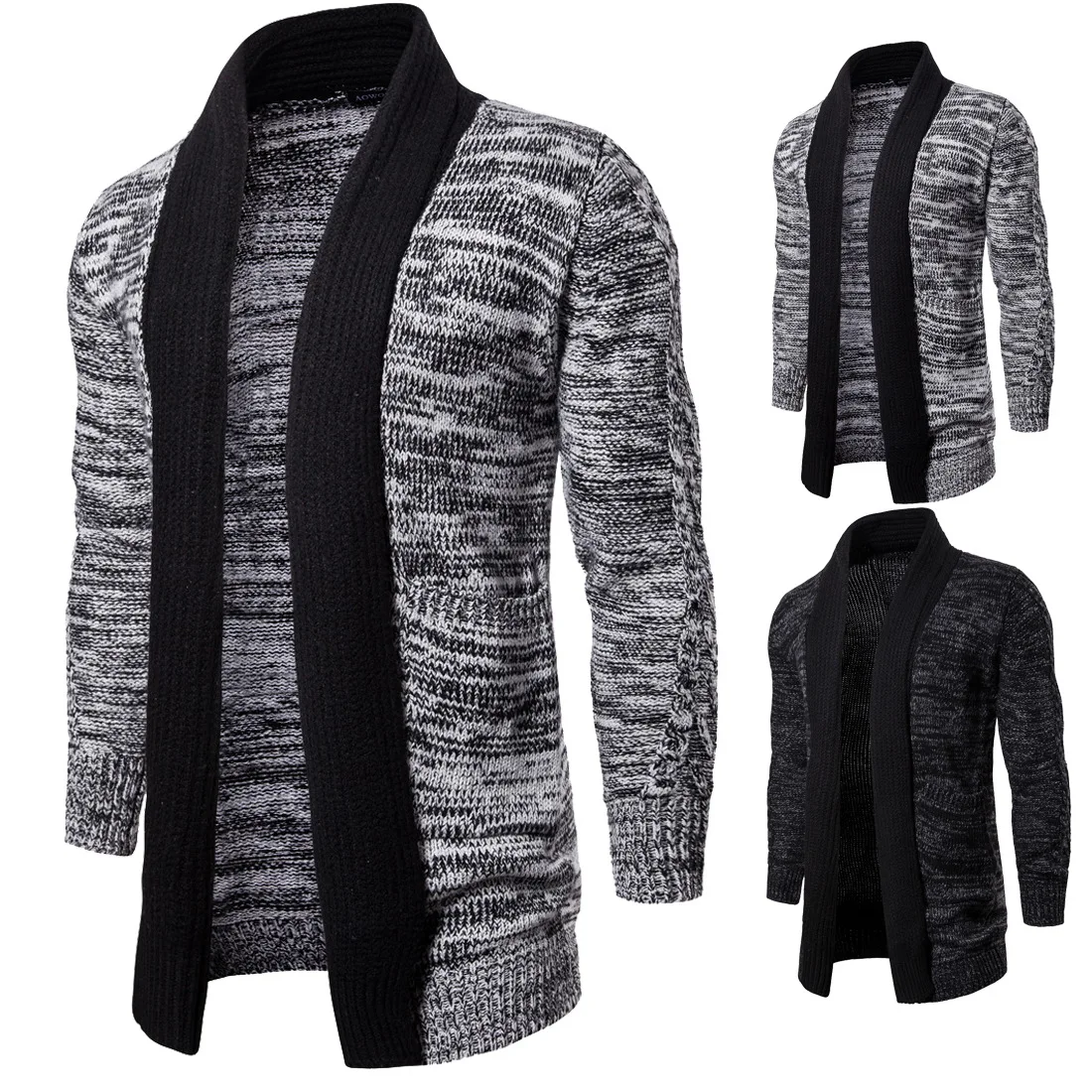 

2019 Spring Foreign Trade Thick Mid-length Contrast Color Sweater Knitted Sweater Coat Cardigan Mantle YM014