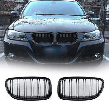 

Double Line Racing Grille For BMW E90 318 320i 325i Glossy Black Dual Slat ABS Kidney Car Front Bumper Grille Car Accessories