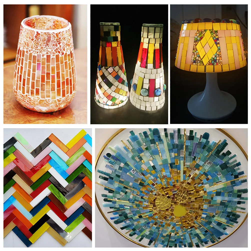 Mixed Color 1 X 4 Cm Square Stained Glass Strip Clear Glass Mosaic Pieces DIY Mosaic Tiles Hobbies Art Crafts Material 100g