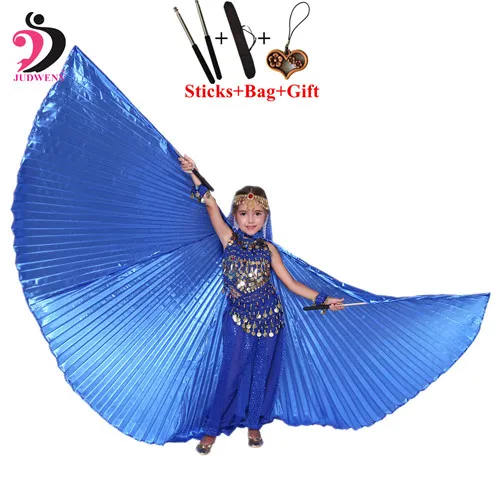 Royal blue Крылья для танца живота, палочки, сумка Isis, крылья для танца живота, египетские костюмы для танца живота, набор для детей, девочек, детей, золото, 10 цветов - Цвет: Royal blue
