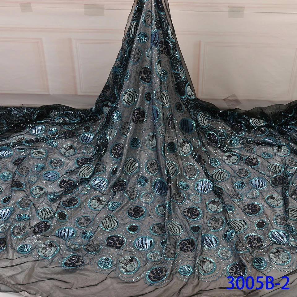 Bridal Lace Fabric For Aso Ebi Women With Sequin Lace African Lace Fabric High Quality Lace Trimmings For Sewing GD3005B-4