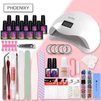 

Nail Set for Manicure Nail Extension UV Gel Manicure Kit 10 Color Polish Gel Base Top Coat Nail Builder Gel Set Nail Polish Set
