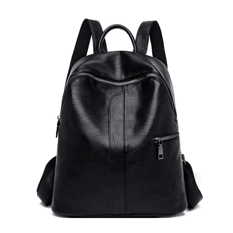 Простые красные Для женщин рюкзаки Sac A Dos Femme женский рюкзак, Винтаж рюкзак кожаный стиль преппи, Одноцветный, женские дорожные сумки для рюкзаков - Цвет: Black
