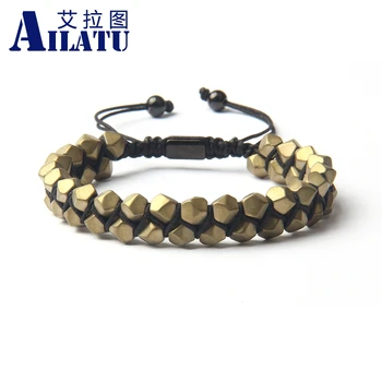 

Ailatu Men Bracelet Double Beaded Faceted Cut Bronze Color Hematite Macrame Friendship Jewelry Nice Gift, Present, Accessories
