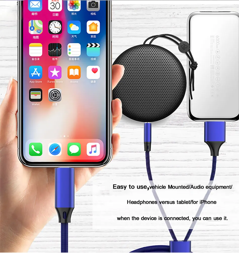 !ACCEZZ For iphone Audio Cable 7 8 6 X XS MAX Connector Adapter 3.5mm Jack Headset Car Speaker Charging & Music 2 in 1 USB Cable (4)