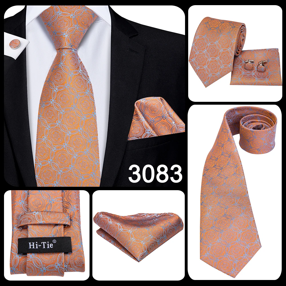 Hallo-Krawatte Orange Solide Paisley männer Krawatte Set Seide Hochzeit Krawatte Für Männer Neue Mode Designer Qualität Hanky manschettenknöpfe Set Dropshipping – Detail 12