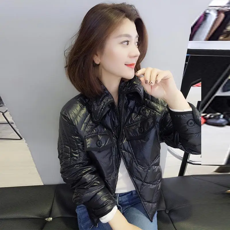 

2020 winter new long-sleeved lapel warm cotton-padded jacket small fashion short glossy cotton-padded clothes