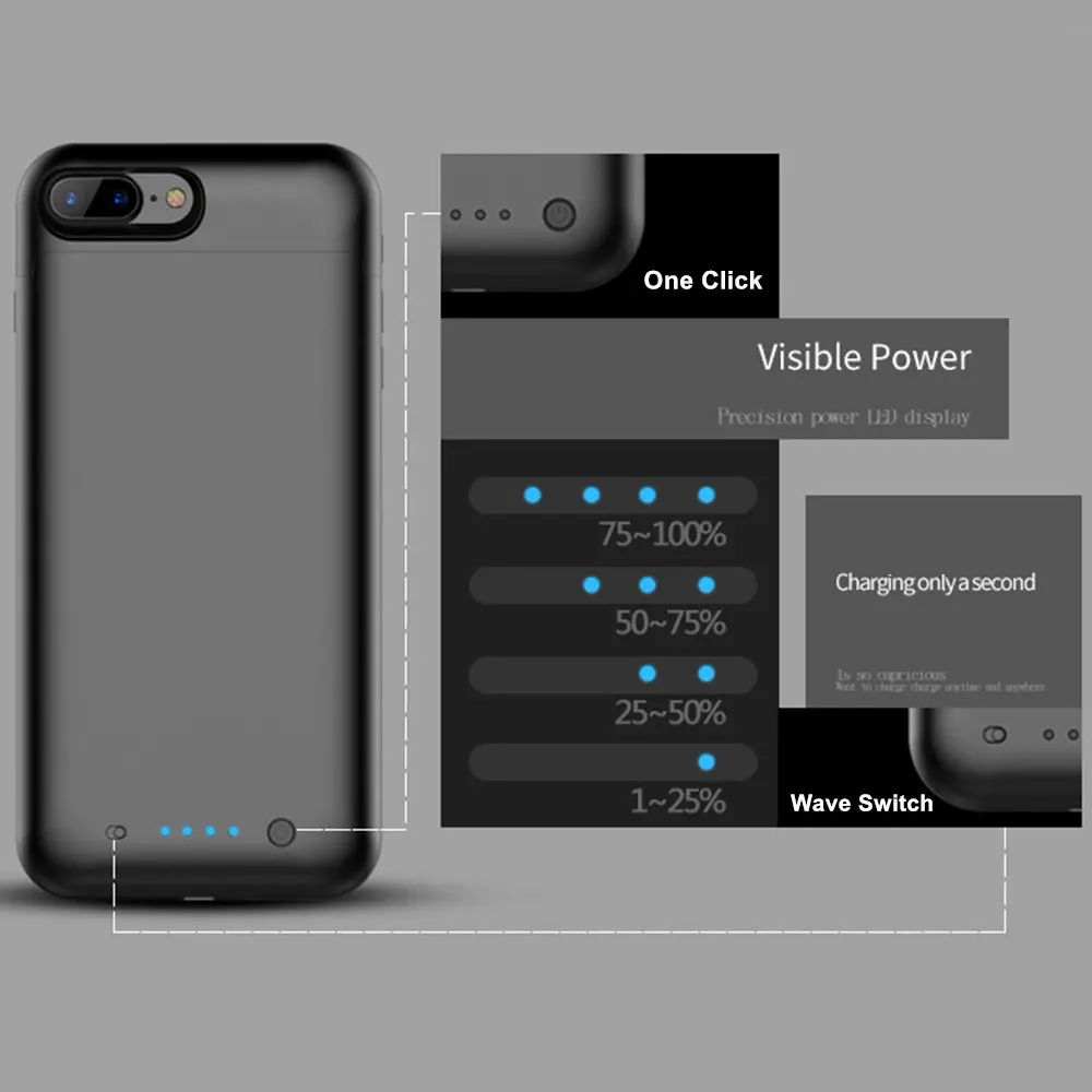 7000 мАч для Iphone 7 Plus, 8 Plus, Батарея чехол аудио Выход передачи данных смарт-Батарея Зарядное устройство крышка Мощность чехол банка