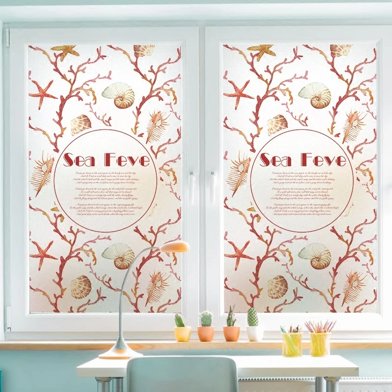 Custom Size Window Film Static Cling Sea Theme Antiseptic Private Home Decoration Removable Frosted Anti-UV Tint-Film 40cmx80cm