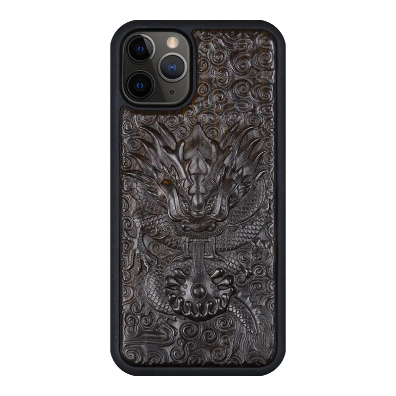 For IPhone 11 Pro Max Luxury Carved 3D Stereo Ebony Wood Case TPU Full Protective Back case Cases for |