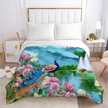 

3D Custom Design Peacock Duvet Covers Quilt Cover Comforter Case Bed Linen Bedding Bag Sets 230*220cm King Size White Beddings