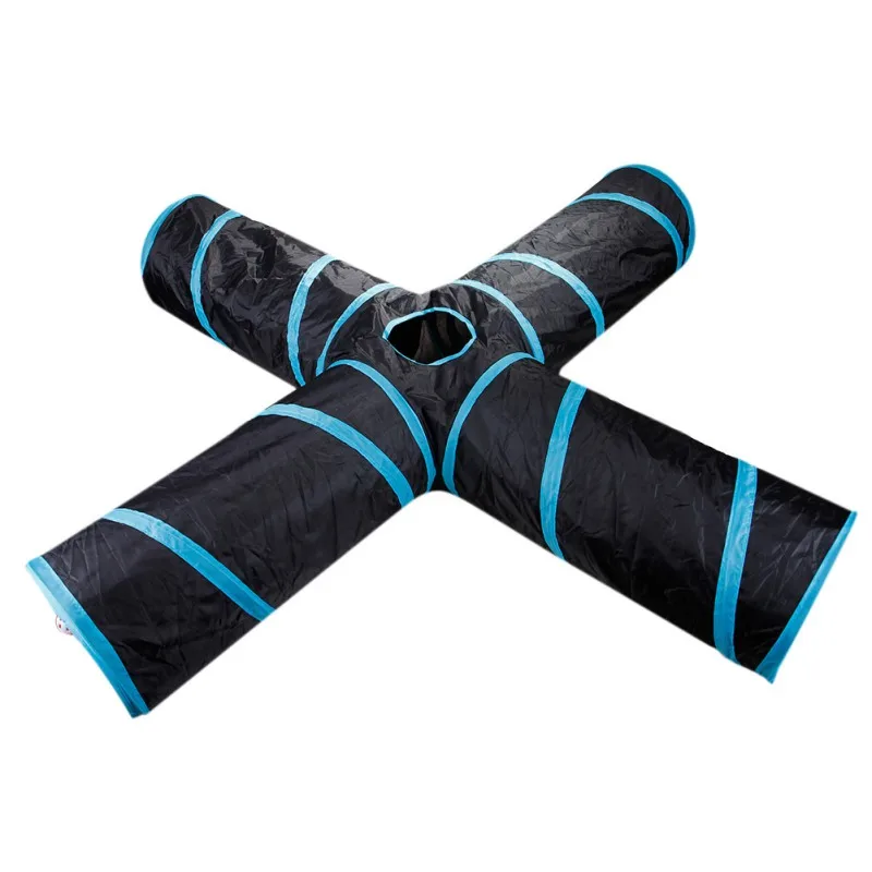 Черный 4 Holes Folding Pet Cat Tunnel Cat Training Toy for Cat Rabbit Animal Game Tunnel Tube Indoor Outdoor - Цвет: Черный