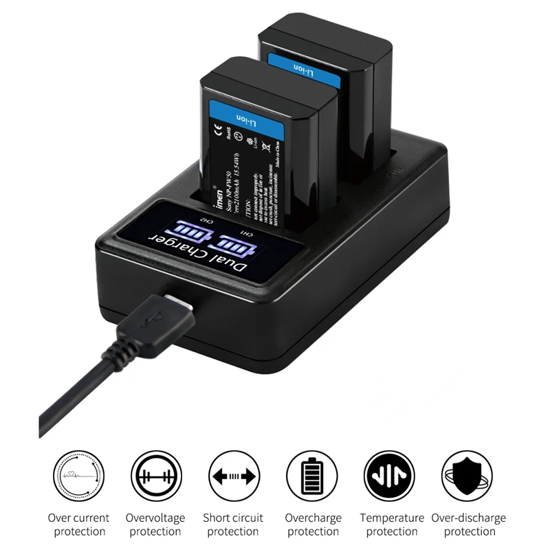 Mamen 2 шт. 2100 мАч NP-FW50 NP FW50 батарея для цифровой камеры ЖК-дисплей USB двойное зарядное устройство для sony NEX-3 A7R Alpha A6500 A6300 A6000 A5000