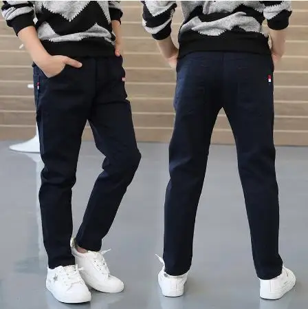 Trousers jeans children's wear boys casual pants straight solid color simple big children's new slim feet pants