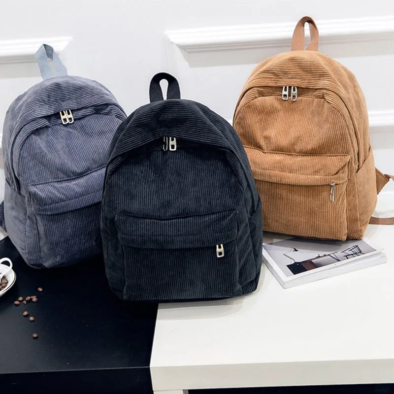 

2019 Fashion Women Corduroy Backpack Pure Color Travel Bag Schoolbag for Teenage Girls Double Backpacks Daypack Female Mochila