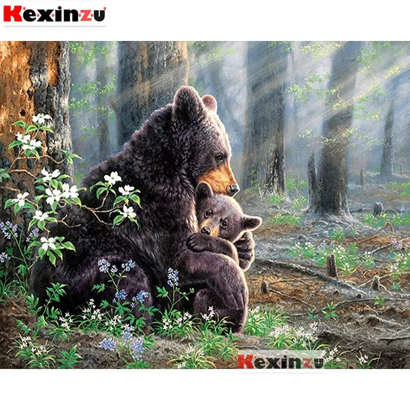 Алмазная 5d картина сделай сам вышивка с черным медведем мамой и ребенком полное