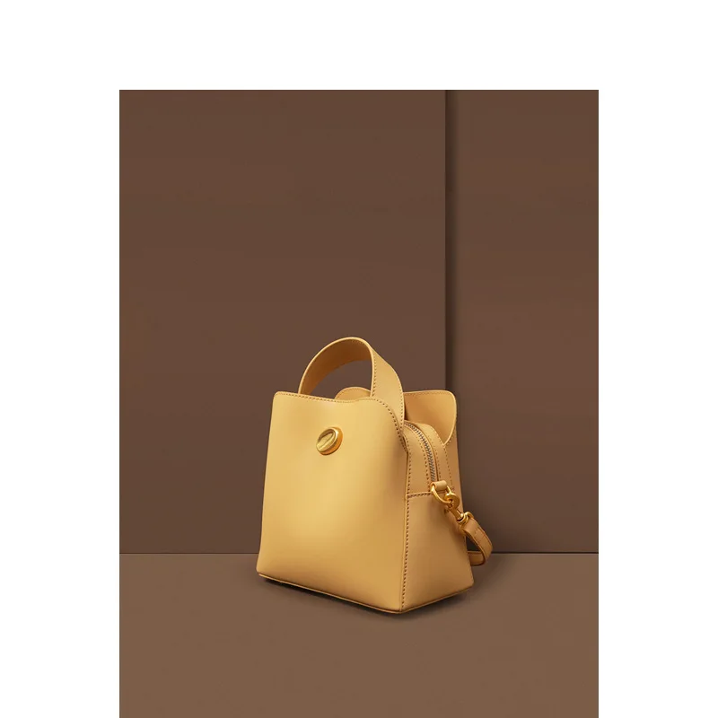 

New Simple Solid Color Bucket Bag Hand-held Oblique Bag Fashion Hundred-shoulder Small Bag Women's Bags