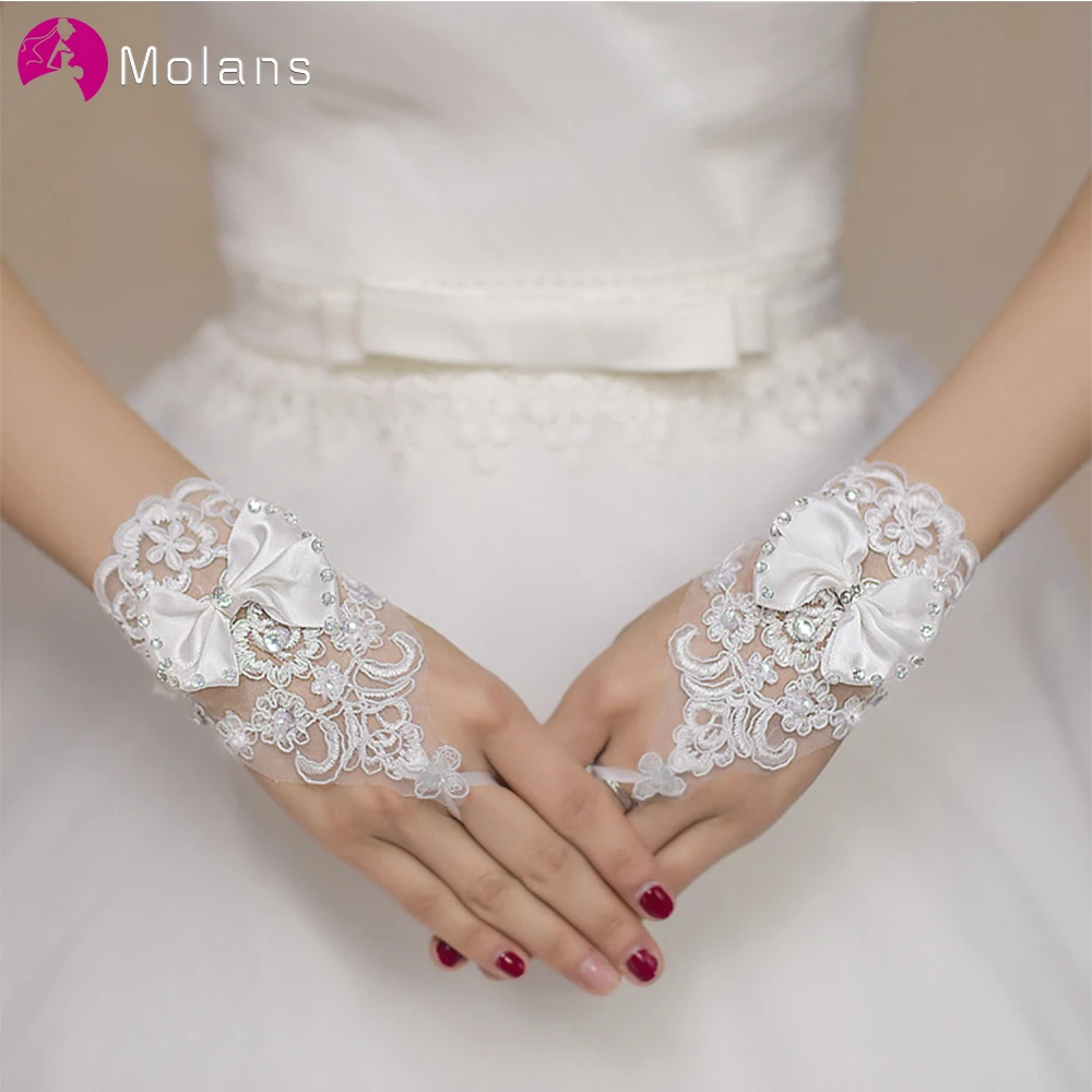 Свадебные короткие перчатки Molans белого или цвета слоновой кости свадебные без