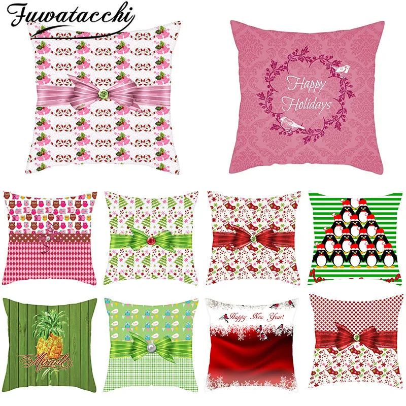 

Fuwatacchi New Year Gift Cushion Covers Happy Holiday Pillow Covers for Home Chair Sofa Decoration Yellow Pillowcases 45cmX45cm