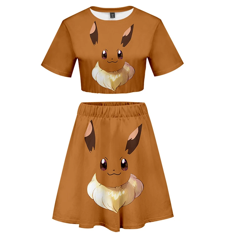 Conjunto de ropa de alta calidad para mujer, camiseta de manga corta con estampado de dibujos animados de Pokemon 3D a todo color