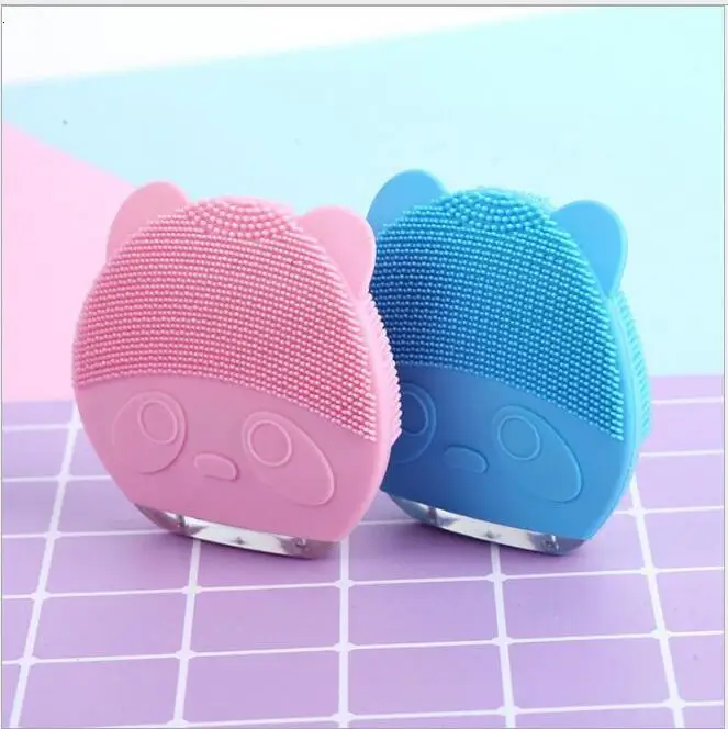 The panda blue Мини электрический силиконовый очищающее средство для очистки пор Чистый инструмент для красоты лица динамический очиститель лица - Цвет: The panda blue