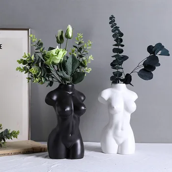 

Ceramic Body Abstract Art Flower Vase Nude Female Sculpture Flower Vase Living Room Flower Arrangement Container Dry Flower Vase