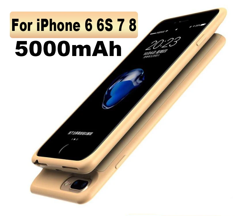 Чехол для аккумулятора 5000-7000 мАч ультра тонкий для iphone 6 Plus 6s 7 8 Plus внешний аккумулятор чехол s для iphone 6 6s 7 8 зарядное устройство - Цвет: For 6 6S 7 8-Gold