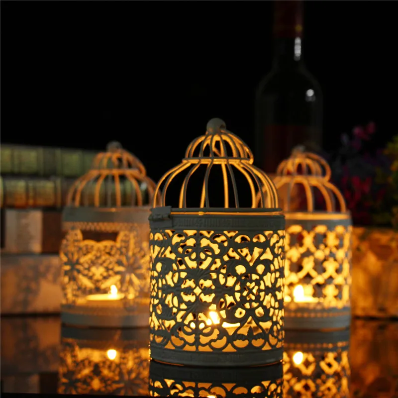 Винтаж кованые полые Держатель Подсвечники Tealight висит Фонари клетка для птиц Рождественский Сказочный фон Свадебная вечеринка украшения