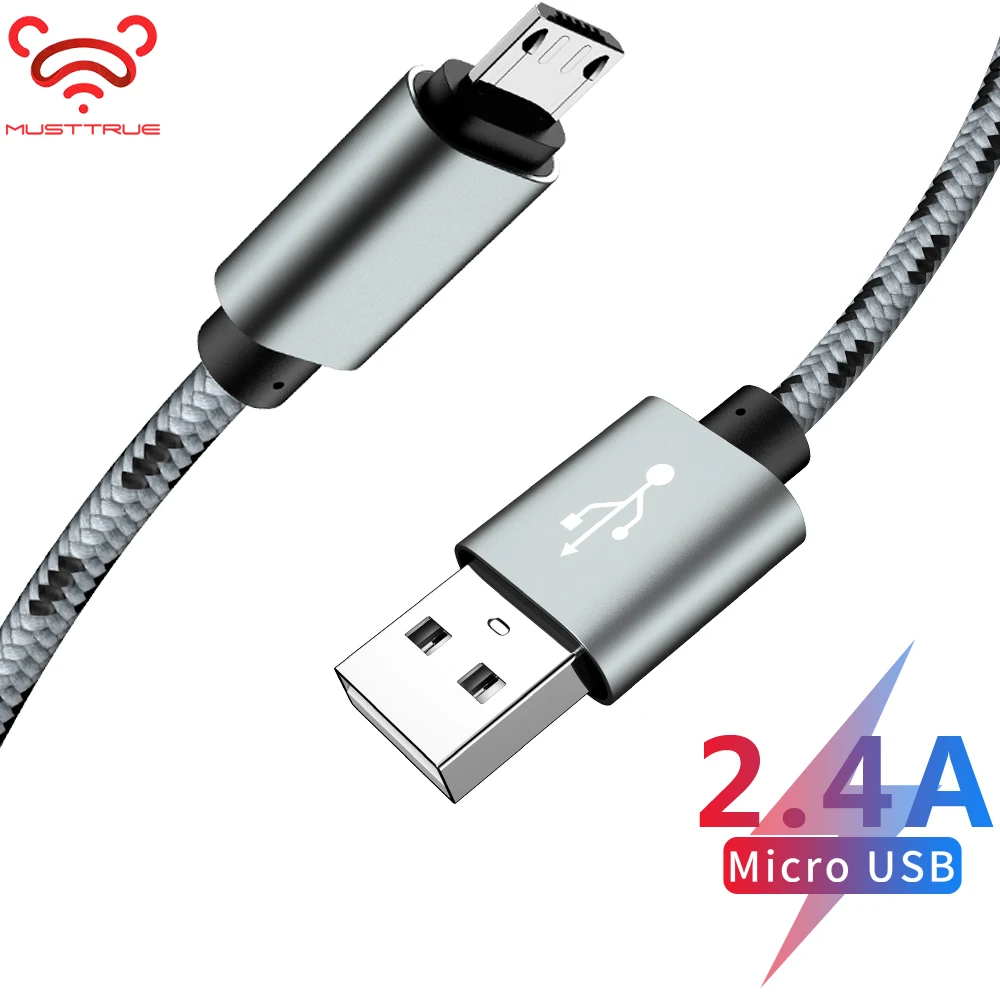 MUSTTRUE 2.4A Micro USB кабель для быстрой зарядки USB кабель для передачи данных нейлоновый кабель синхронизации для samsung Xiaomi Redmi huawei Android Micro usb кабель