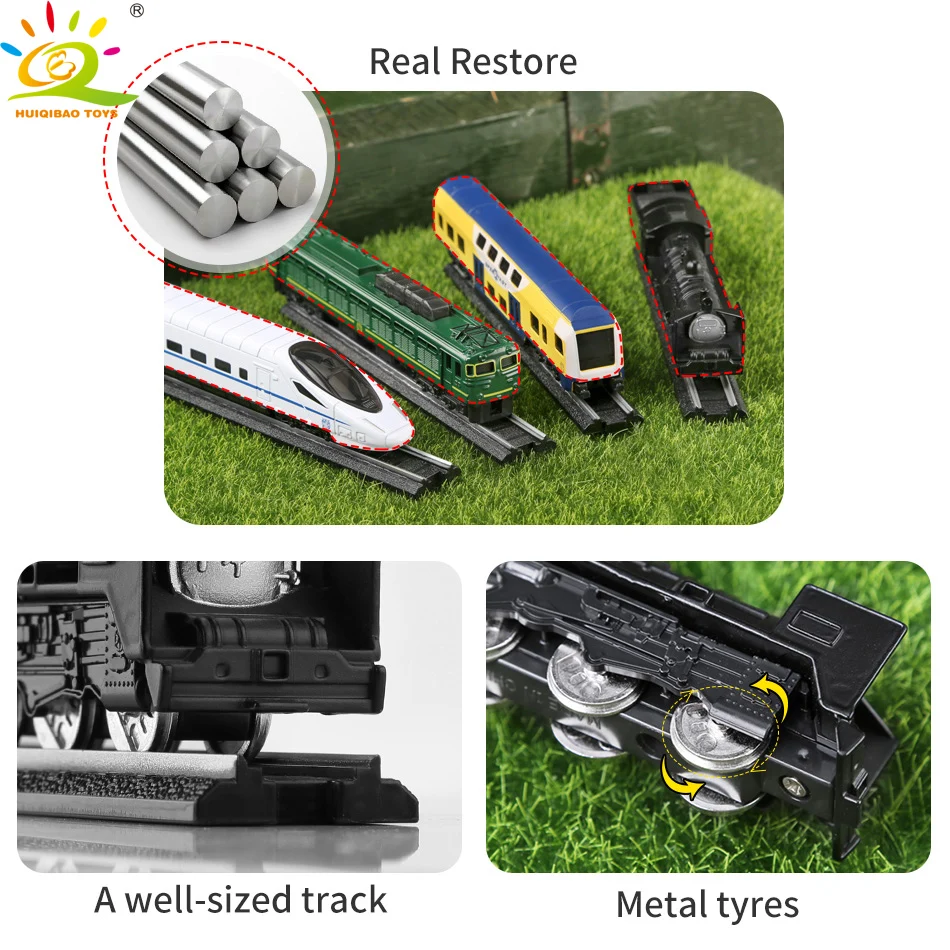 HUIQIBAO игрушки 4 шт./компл. моделирование металлический Паровой грузовой Diecasts поезд высокого Скорость дорожки для железной дороги инерционные Машинки Игрушки для детей