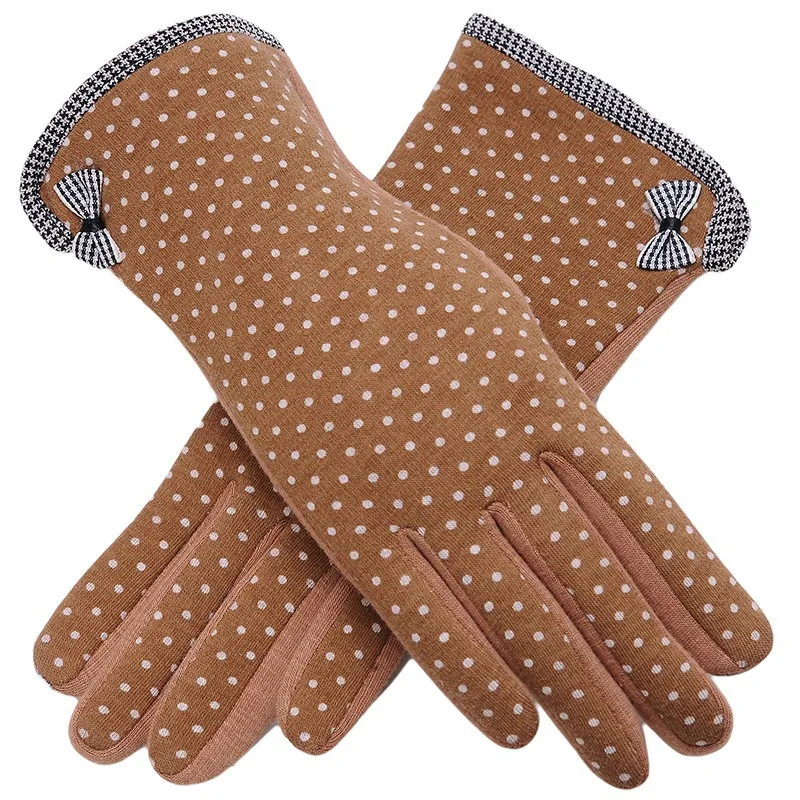 13A-Dot Khaki Sparsil, женские зимние теплые перчатки для сенсорного экрана, кашемировые, на запястье, на все пальцы, варежки, для девушек, модные, кружевные, элегантные, женские перчатки - Цвет: 13A-Dot Khaki