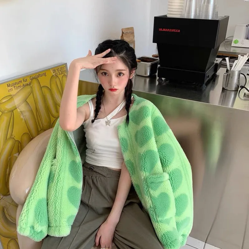 Pink Heart Teddy Faux Fur Jackets Women Outerwear Female Overcoat Winter Coats Japanese Korean Fashion Kawaii Lambswool Coats